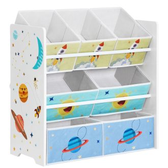 SONGMICS Gyerekszoba Polc, Játéktároló Polc 7 Nem Szőtt Anyagból Készült Tárolódobozzal,