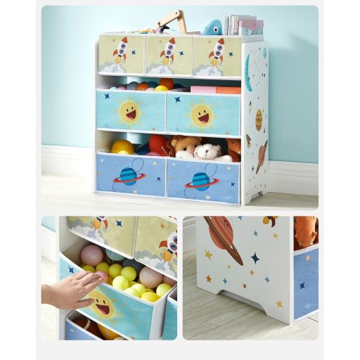 SONGMICS Gyerekszoba Polc, Játéktároló Polc 7 Nem Szőtt Anyagból Készült Tárolódobozzal,