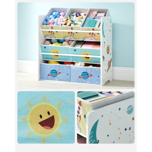 SONGMICS Gyerekszoba Polc, Játéktároló Polc 7 Nem Szőtt Anyagból Készült Tárolódobozzal,