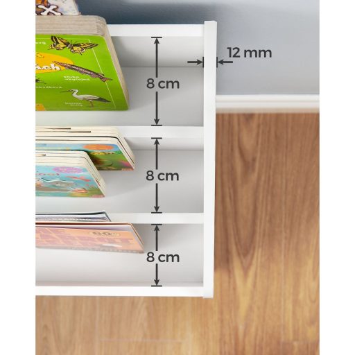 SONGMICS Játékrendező, Gyermek Könyvespolc 3 Polccal, Kivehető Tárolódoboz Kerekekkel,