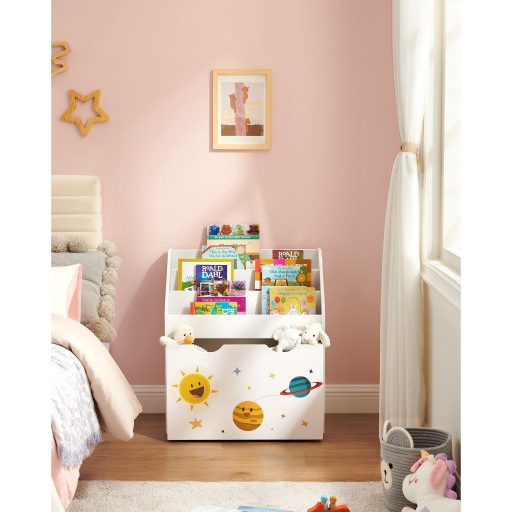 SONGMICS Játékrendező, Gyermek Könyvespolc 3 Polccal, Kivehető Tárolódoboz Kerekekkel,