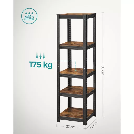 SONGMICS Polcrendszer, 37 x 37 x 150 cm, 400 kg teherbírás (80 kg polconként), ipari,