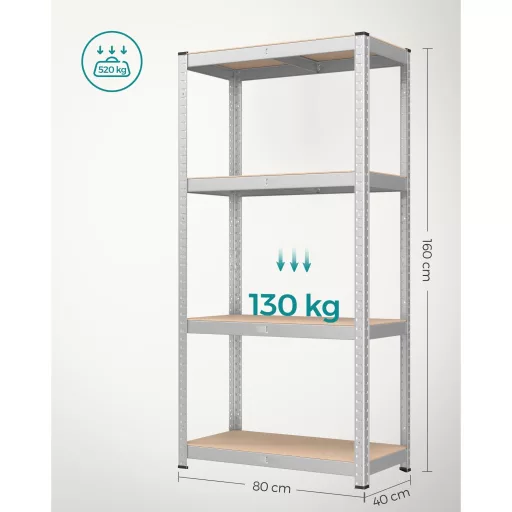 Polcos állvány, állítható magasságú, fém és MDF, szürke 200x100x50cm