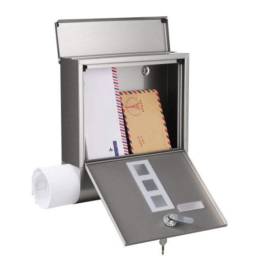 SONGMICS Postaláda, falra szerelhető levélszekrény, rézmagos zárófedéllel, újságtartóval,