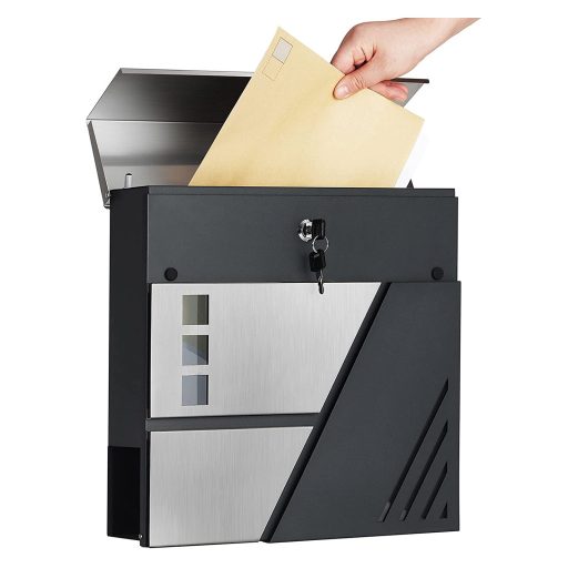 SONGMICS Postaláda, falra szerelhető levélszekrény betekintő ablakokkal, rozsdamentes