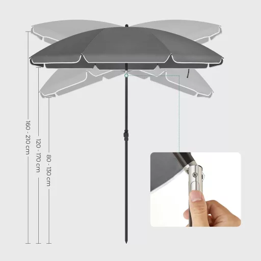 Napernyő, 1,6 m, UPF 50+, hordozható, dönthető, szürke