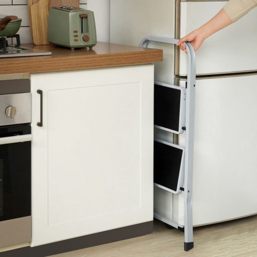 Songmics GSL12WT összecsukható létra 2 lépcsőfokkal, összecsukható rész, biztonsági