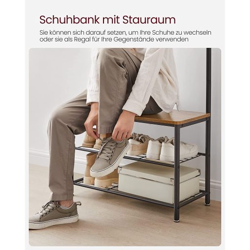 VASAGLE HSR041B41 Kabátállvány cipőtartóval, cipőtartó ülőkével előszobába,