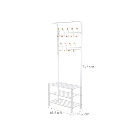 SONGMICS 187 cm magas fém előszobafogas, előszobai rendező, kabátállvány 3 polccal,