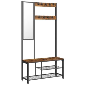 VASAGLE Kabáttartó, Előszobai Bútor Akasztókkal, Tükörrel, Cipőtartóval és Polcokkal, 36 x