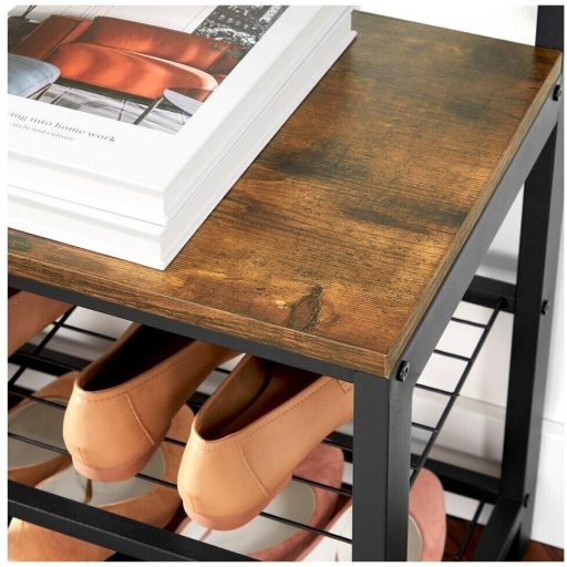 VASAGLE Kabáttartó, Előszobai Bútor Akasztókkal, Tükörrel, Cipőtartóval és Polcokkal, 36 x