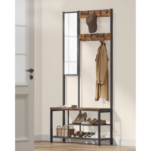 VASAGLE Kabáttartó, Előszobai Bútor Akasztókkal, Tükörrel, Cipőtartóval és Polcokkal, 36 x