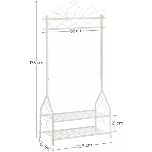 SONGMICS Vintage Ruhatartó Állvány és Akasztó Ruhaakasztóval és 2 fém polccal 92 x 41 x 173