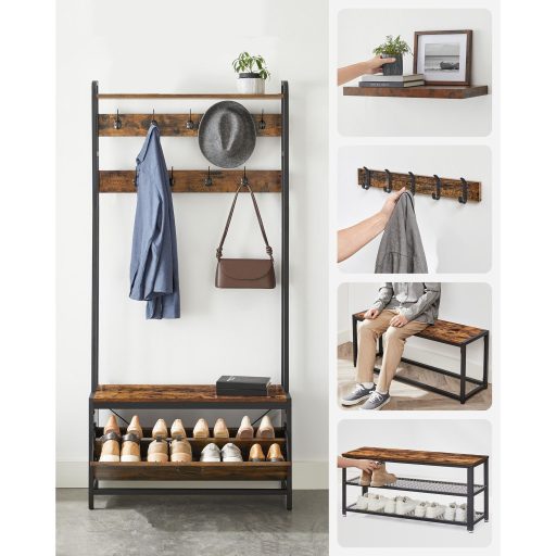 VASAGLE HSR405B01 kabáttartó cipőszekrénnyel, kabátállvány paddal, ruhatartó,