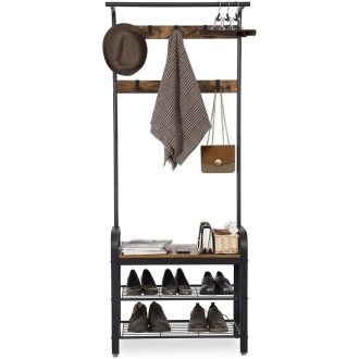 VASAGLE Ruhafogas, Kabátállvány Cipőtároló Padokkal, 4 az 1-ben Dizájn, 9 Levehető