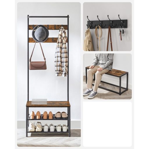 VASAGLE HSR411B01 Ruhatartó Állvány Kabáttartó 9 Levehető Akasztóval Pad Ipari Dizájn