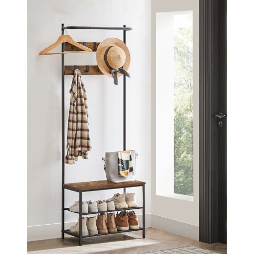 VASAGLE HSR411B01 Ruhatartó Állvány Kabáttartó 9 Levehető Akasztóval Pad Ipari Dizájn