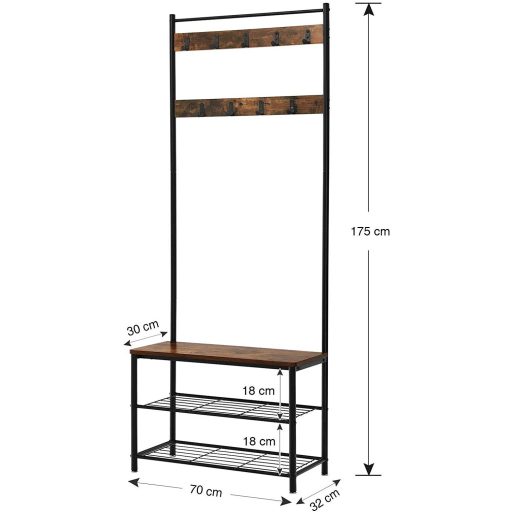 VASAGLE kabáttartó, kabátállvány cipőtároló paddal, előszobafal cipőtartóval, 3 az 1-ben