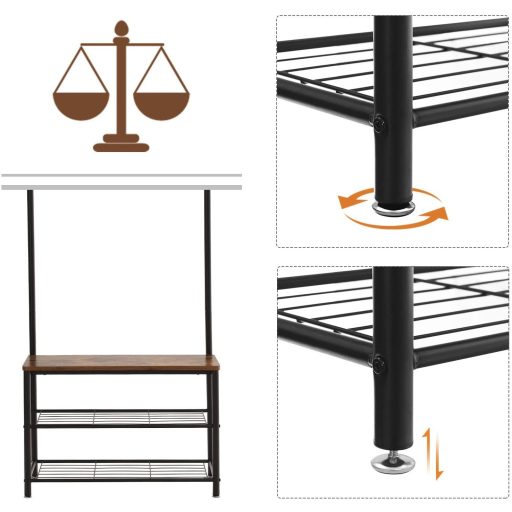 VASAGLE kabáttartó, kabátállvány cipőtároló paddal, előszobafal cipőtartóval, 3 az 1-ben