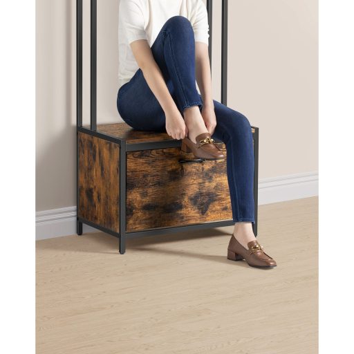 VASAGLE kabáttartó cipőtárolóval, előszobafával és paddal, 7 akasztóval és felső polccal,