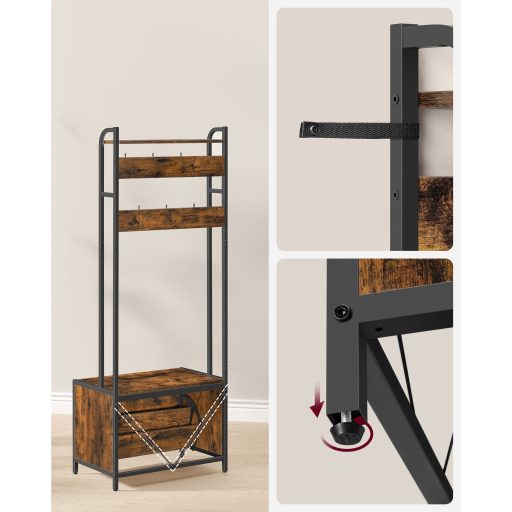 VASAGLE kabáttartó cipőtárolóval, előszobafával és paddal, 7 akasztóval és felső polccal,