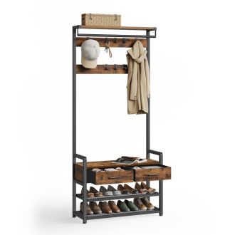 VASAGLE előszobafal paddal és cipőtárolóval, előszobai kabáttartó cipőpaddal, 2