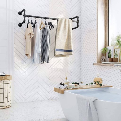 SONGMICS falra szerelhető ruhatartó, 2 darabos szett, ipari cső ruhatartó rúd, helytakarékos,