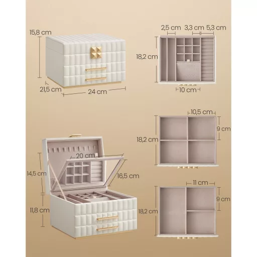 SONGMICS HOME ANAH Kollekció - 3 szintes ékszerdoboz tükörrel, ékszerrendező 2 fiókkal,