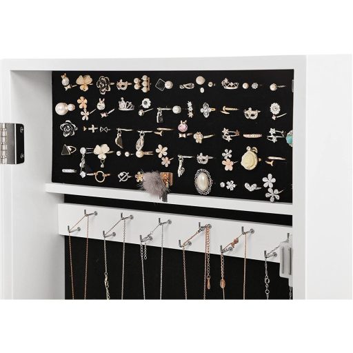 SONGMICS Fehér Tükrös Zárható Ékszerszekrény, Fali Ékszerrendező, Ajándékötlet JBC51W