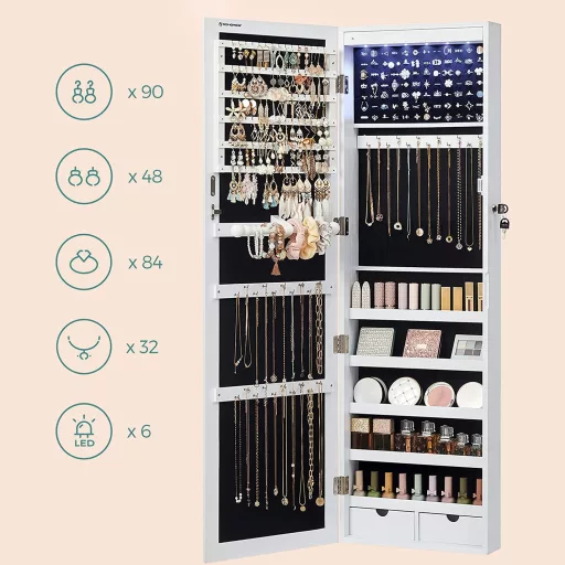 Ékszerszekrény Armoire, Zárható Fali Tároló Szervező Egység Nyakláncokhoz és