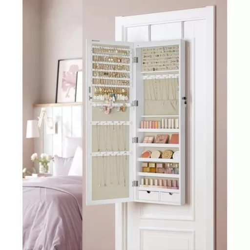 SONGMICS Ékszerszekrény Armoire, Zárható Fali Tároló Szervező Egység Nyakláncokhoz és