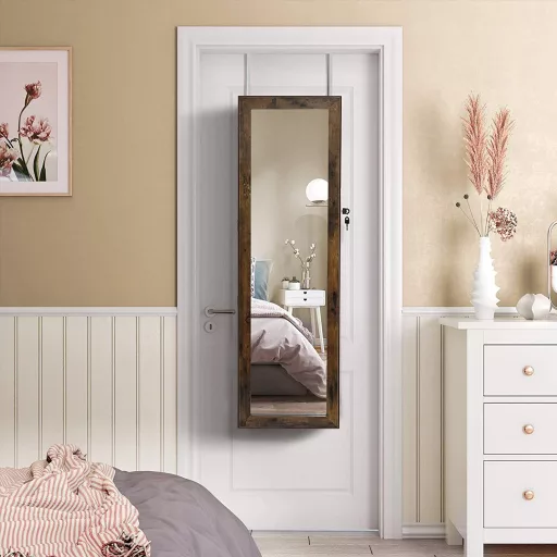 SONGMICS Ékszerszekrény Armoire, Zárható Falra Szerelhető Tárolóegység Nyakláncokhoz és