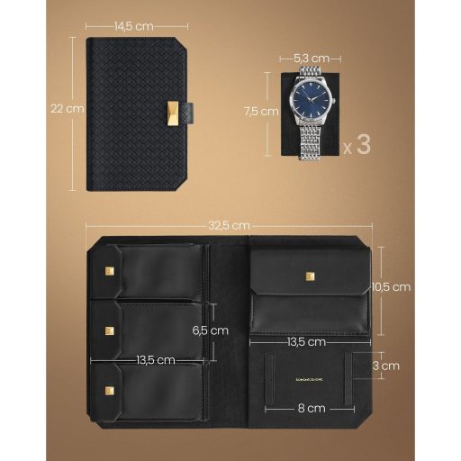 ONGMICS HOME RONNE kollekció - 3 órás tok, óratartó utazáshoz, szőtt dombornyomott PU bőr,