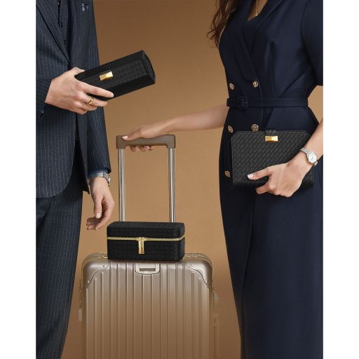 ONGMICS HOME RONNE kollekció - 3 órás tok, óratartó utazáshoz, szőtt dombornyomott PU bőr,