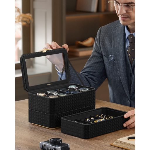 SONGMICS HOME RONNE Kollekció - 3 szintes óratartó doboz, egymásra rakható 8 férőhelyes