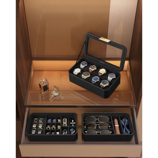 SONGMICS HOME RONNE Kollekció - 3 szintes óratartó doboz, egymásra rakható 8 férőhelyes