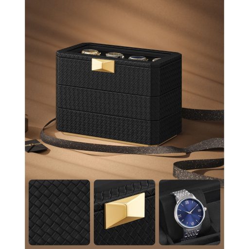 SONGMICS HOME RONNE Kollekció - 3 szintes óratartó doboz, egymásra rakható 8 férőhelyes