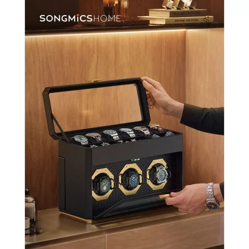 SONGMICS HOME RONNE Kollekció - 9 férőhelyes óratartó doboz, óratartó vitrin üvegablakokkal,