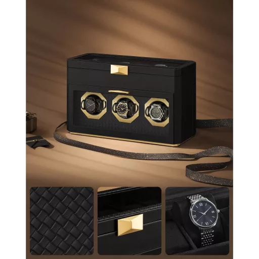 SONGMICS HOME RONNE Kollekció - 9 férőhelyes óratartó doboz, óratartó vitrin üvegablakokkal,