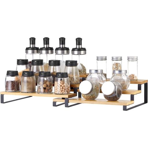 SONGMICS Fűszertartó, 2 darabos szett szekrény polc rendező, 3 szintes bővíthető