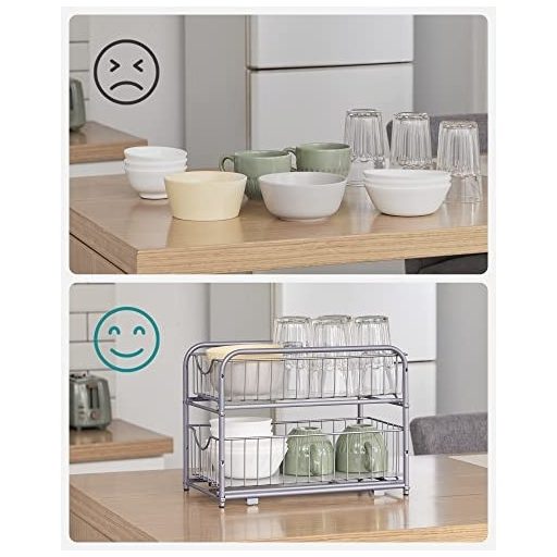 SONGMICS Konyhai Rendező, 2 Kihúzható Fiók Szekrényekhez, Egymásra Rakható Fiókrendező,