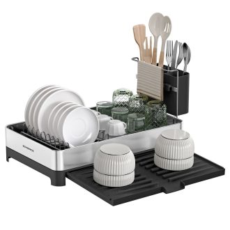 SONGMICS edényszárító állvány, bővíthető edényszárító, rozsdamentes acél konyhai