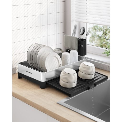 SONGMICS edényszárító állvány, bővíthető edényszárító, rozsdamentes acél konyhai