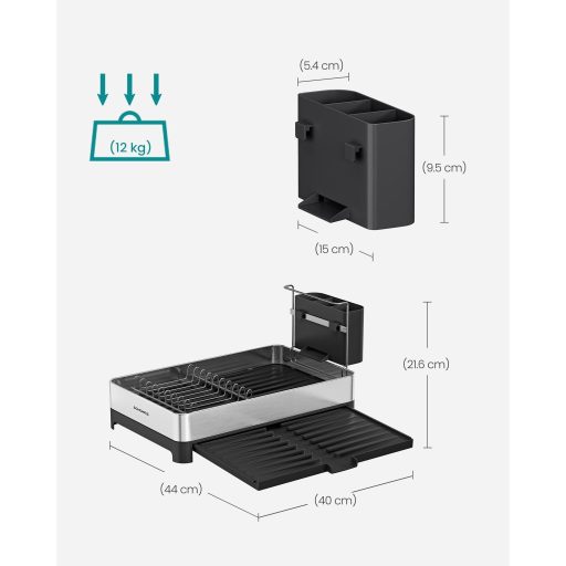 SONGMICS edényszárító állvány, bővíthető edényszárító, rozsdamentes acél konyhai