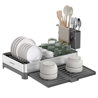 SONGMICS kis edényszárító állvány, bővíthető edényszárító konyhapultra, rozsdamentes