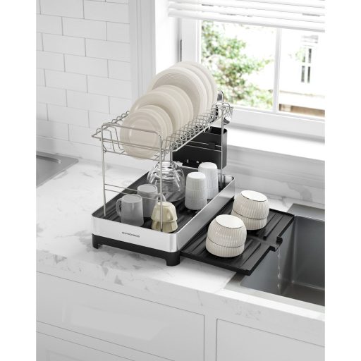 SONGMICS 2 szintes edényszárító állvány, bővíthető edényszárító, rozsdamentes acél