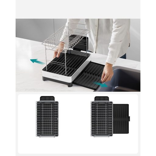 SONGMICS 2 szintes edényszárító állvány, bővíthető edényszárító, rozsdamentes acél