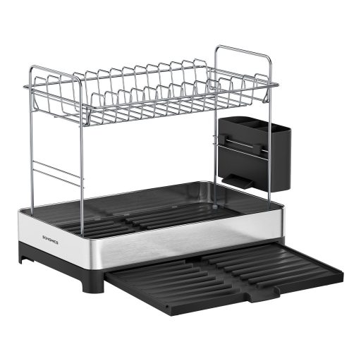 SONGMICS 2 szintes edényszárító állvány, bővíthető edényszárító, rozsdamentes acél