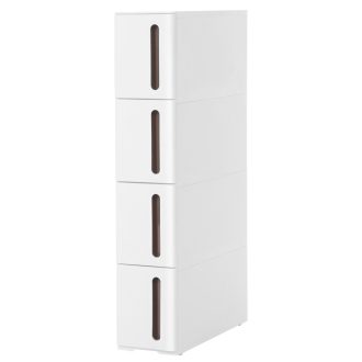 SONGMICS Műanyag Tároló Fiókok, Keskeny Tárolókocsi Kerekeken, 4-Fiókos Tárolótorony