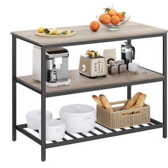 VASAGLE Konyhasziget 3 Polccal, 120 cm Konyhai Polc Nagy Munkalappal, Stabil Acélszerkezet, Ipari